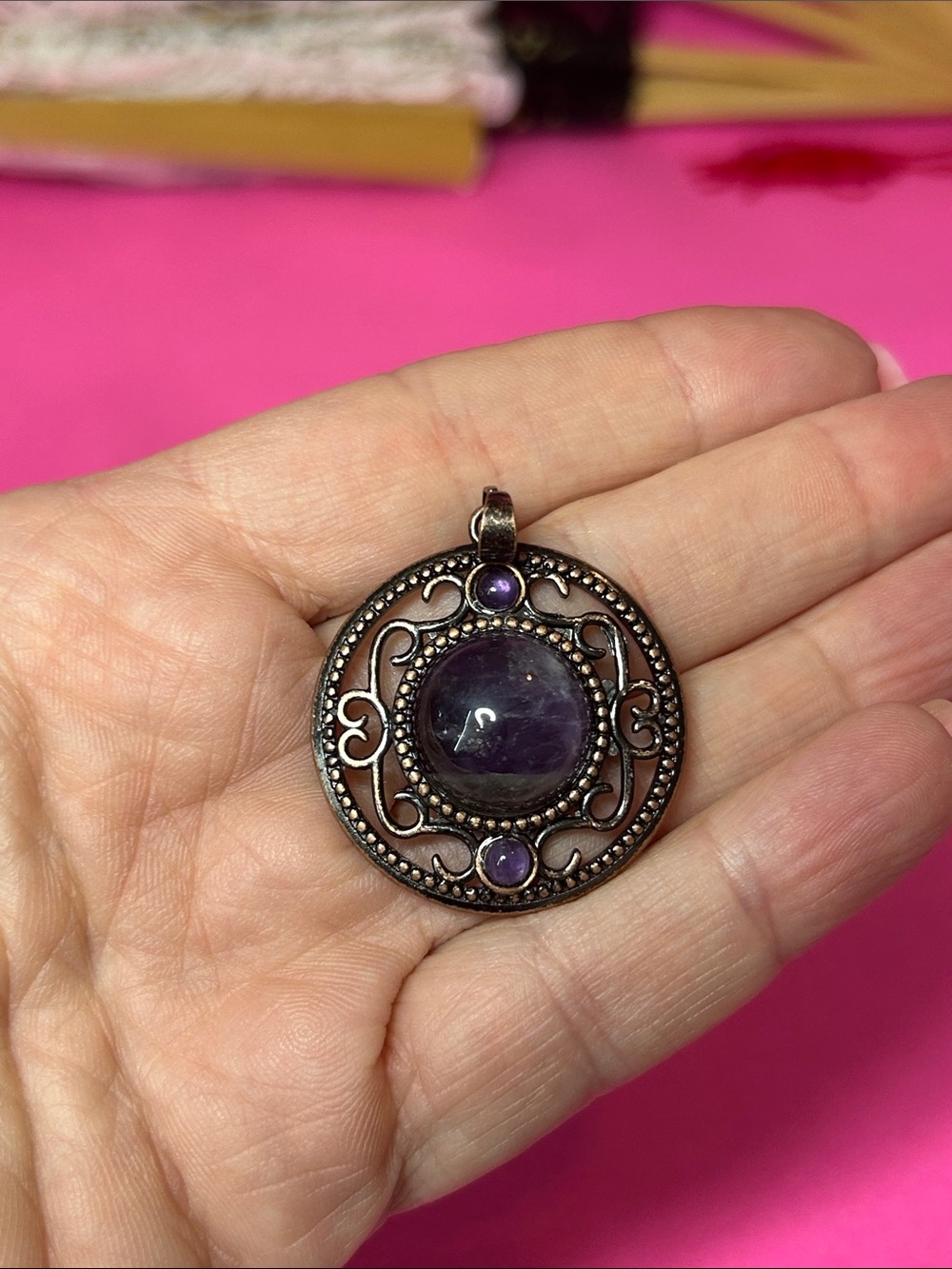 Amethyst Cabochon Round Pendant - Elegant Purple Gemstone